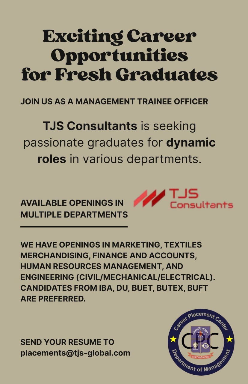 TJS Consultants is looking for fresh Graduates with excellent academic scores for 'Management Trainee Officer'